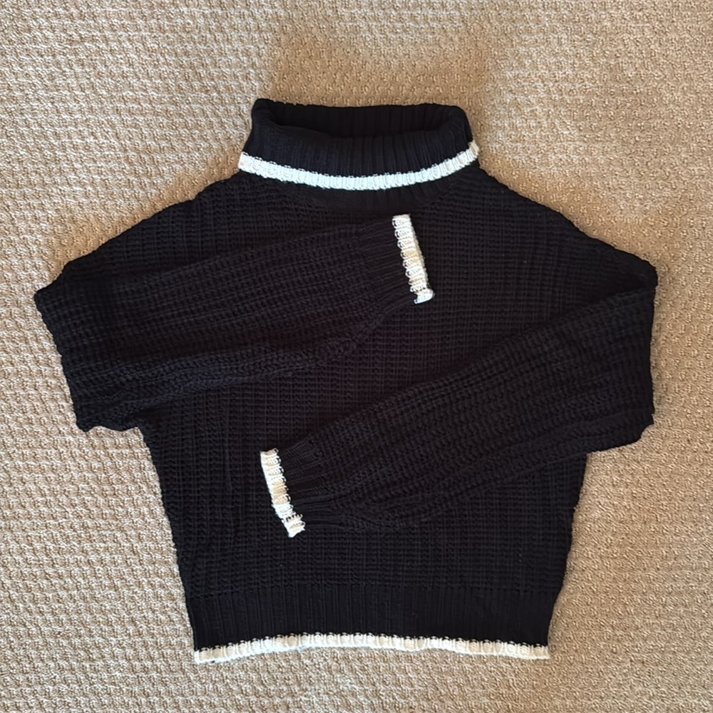 Derek Heart Black Turtleneck Sweater with White Trim